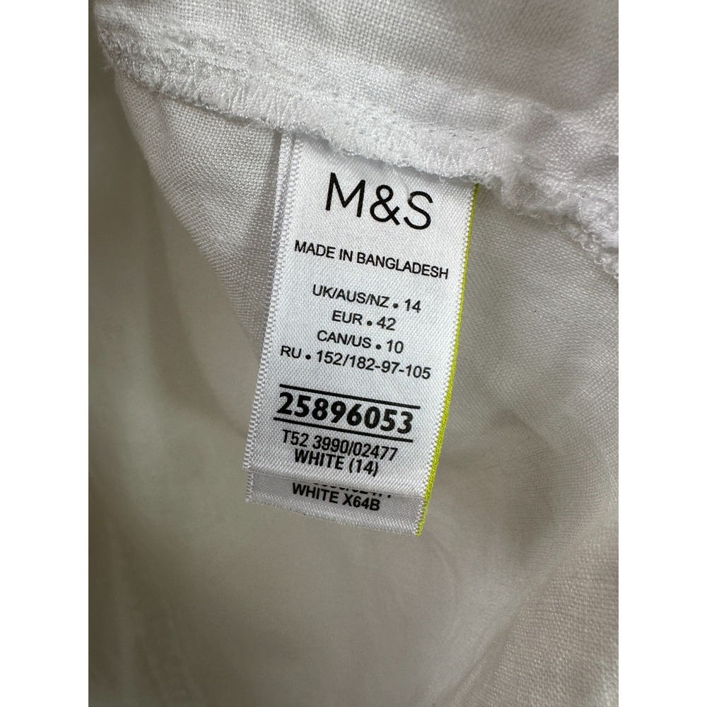 Marks & Spencer M&S Pure Linen V-Neck Popover Top White US Size 10 Lagonlook - Picture 8 of 11